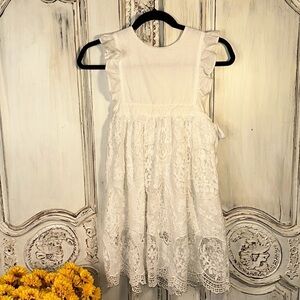 Girls Bow Dreams Wedding CottageCore Special Event Lace Pinafore Maxi Dress S/5